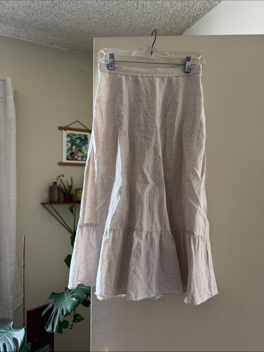 Linen Blend Ruffle-Hem Maxi Skirt